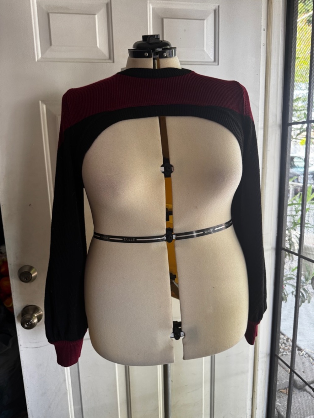 Open-Back Cropped Knit Top in Black and Burgundy